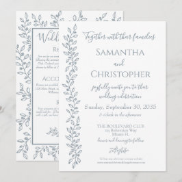 Modern Boho Dusty Blue Botanical Minimal Bröllop Inbjudningar
