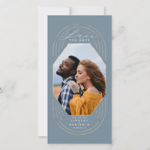 Modern Boho Dusty Blue & Guld Spara datumfoto Datumet