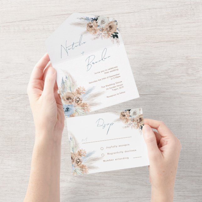 Modern Boho Dusty Blue Script Bröllop (Avrivbar del)