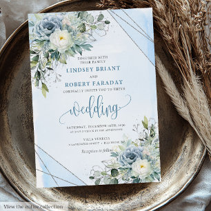 Modern Boho Dusty Blue Silver Ro bröllopsinbjudan Inbjudningar