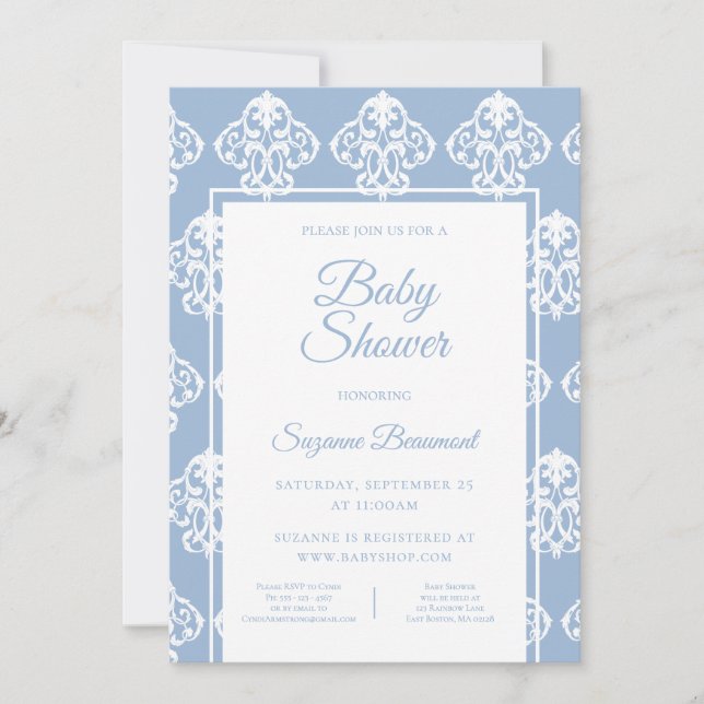 Modern Boho Dusty Blue White Baby Shower Inbjudningar (Framsida)