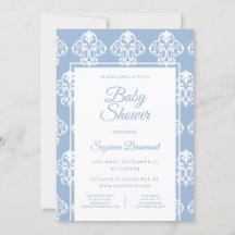 Modern Boho Dusty Blue White Baby Shower