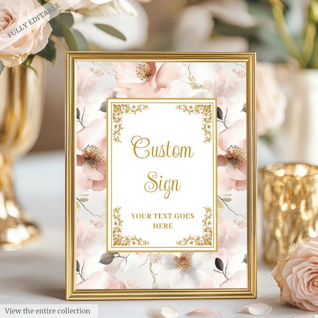 Modern boho dusty rosa blommor guld 8x10-tecken poster (Modern boho dusty pink flowers gold 8x10 sign)