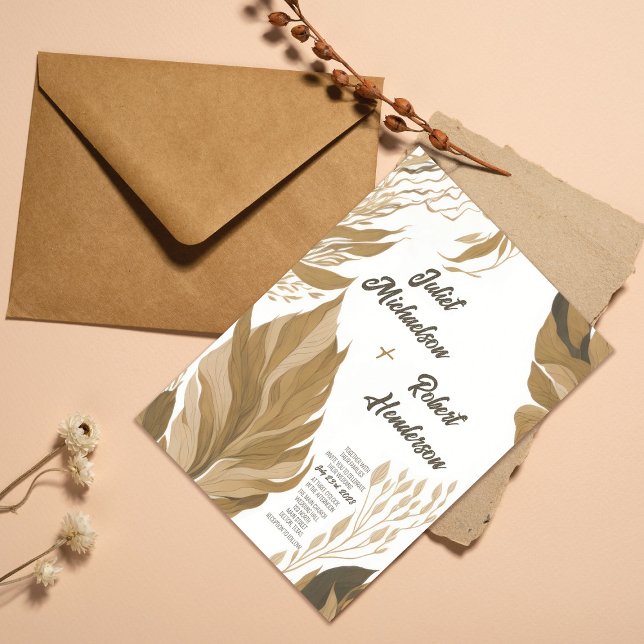 Modern Boho Earth Tone Foliage Bröllop Inbjudningar (Skapare uppladdad)