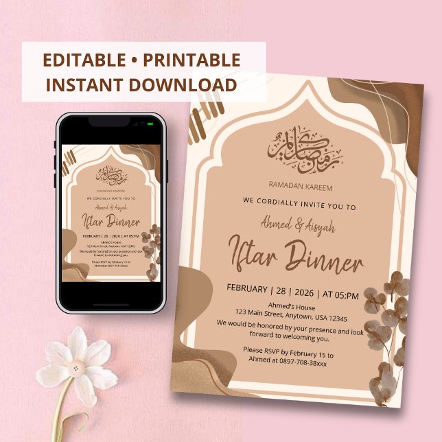 Modern Boho Earth Tone Islamisk Båge Iftar Inbjudningar (Skapare uppladdad)