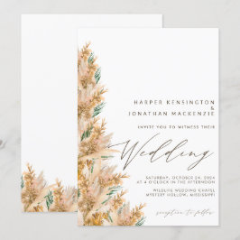 Modern Boho Elegant Pampas Grass Bröllop Inbjudningar