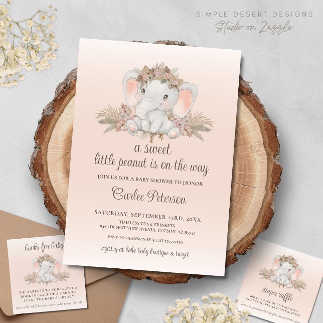 Modern Boho Elephant Baby Shower Bok - begäran Tilläggskort (Boho Elephant Baby Shower Enclosure Cards Diaper Raffle & Books for Baby with Invitation)