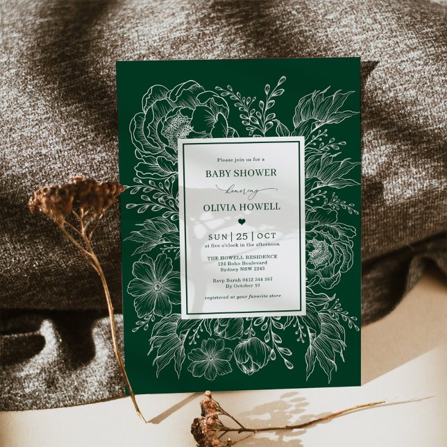 Modern Boho Emerald Blommigt Bouquet Baby Shower Inbjudningar (Skapare uppladdad)