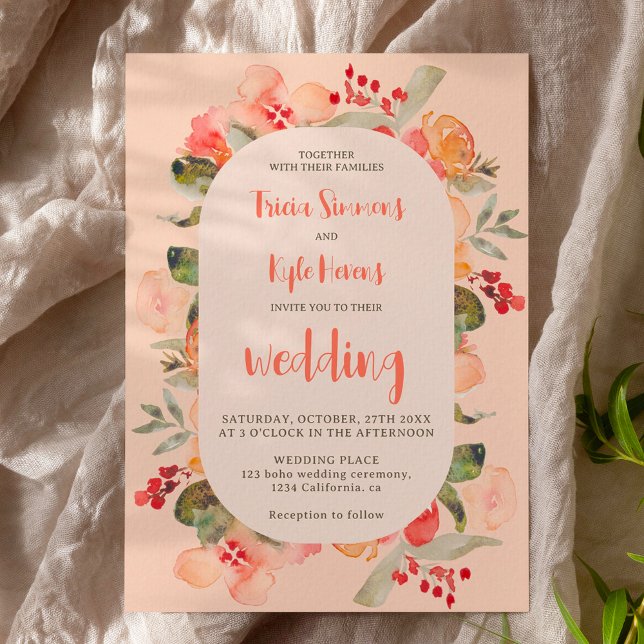 Modern Boho fall terracotta  blommigt bröllop Inbjudningar (Modern Boho fall terracotta blush floral wedding Invitation)