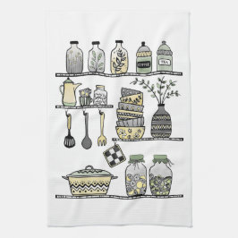 Modern Boho Farmhouse Kitchen Shelf Illustration Kökshandduk