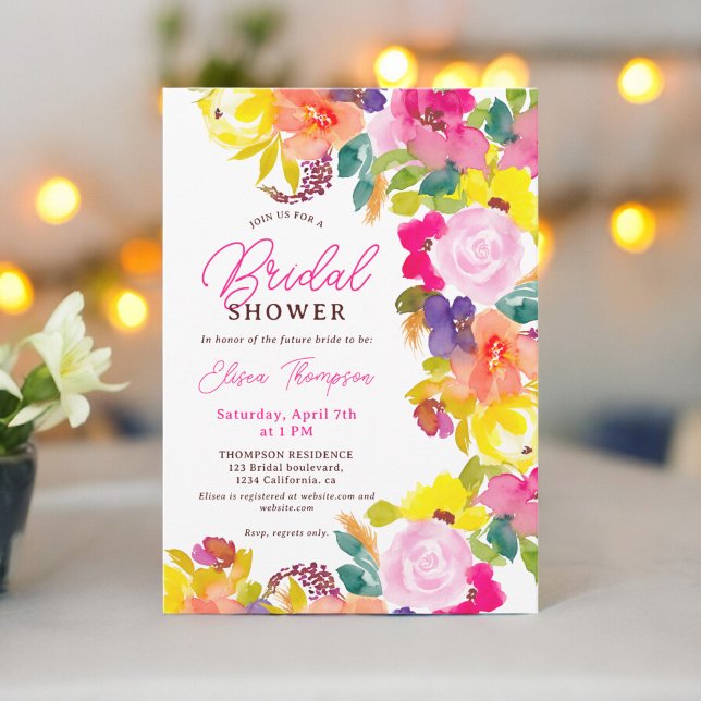 Modern boho fet blommor, skript möhippa inbjudningar (Modern boho bold flowers script bridal shower invitation)