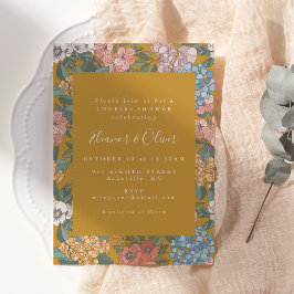Modern Boho Floral Mustard Yellow Couples Shower Inbjudningar