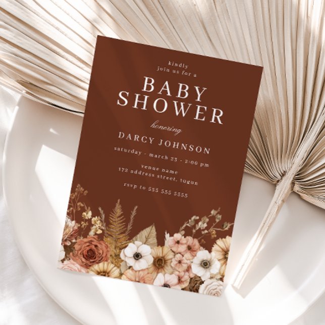 Modern Boho Floral Neutral Baby Shower Inbjudningar (Skapare uppladdad)