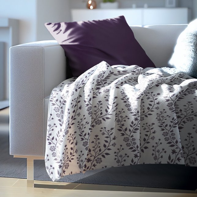 Modern Boho Floral Pattern Plum White Fleecefilt (Skapare uppladdad)