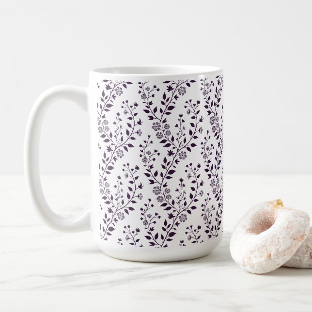 Modern Boho Floral Pattern Plum White Kaffemugg (Med munk)