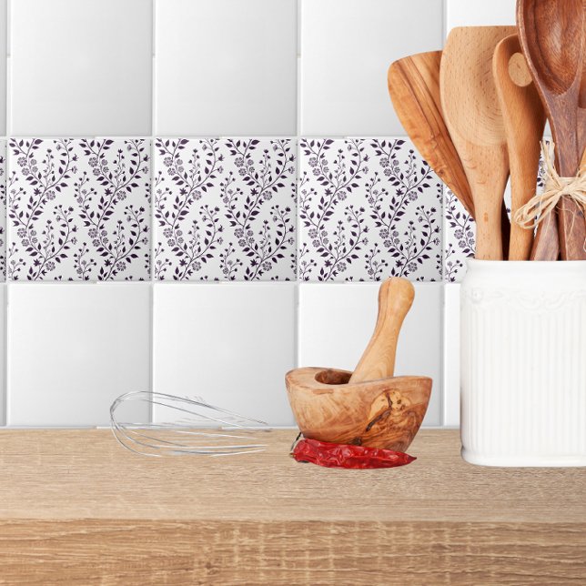 Modern Boho Floral Pattern Plum White Kakelplatta (Skapare uppladdad)
