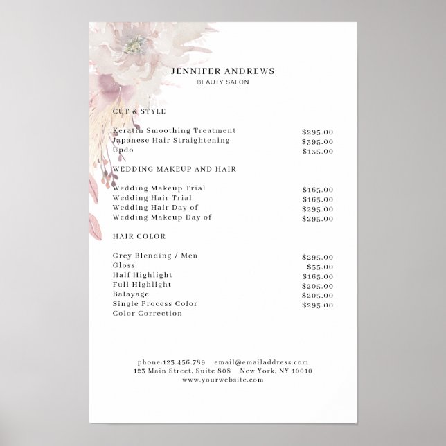 Modern Boho Flower Pris List Poster (Framsidan)