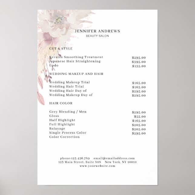 Modern Boho Flower Pris List Poster (Framsidan)
