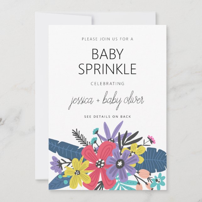 Modern Boho Flowers Boy Baby Sprinkle Inbjudningar (Framsida)