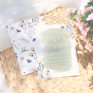 Modern Boho Flowers & Script Namn Möhippa Inbjudningar