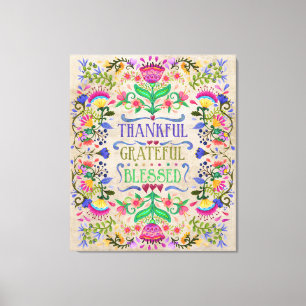 Modern Boho Folk Art Flowers Blankt Canvastryck