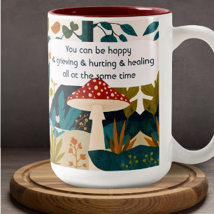 Modern Boho Folk Art Nature Collage Mushroom Mugg