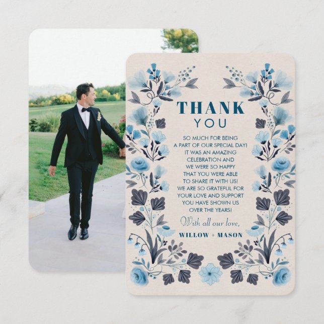 Modern Boho Folk Bröllop tackar dig för ditt kort  (Fram/baksida)