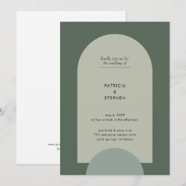 Modern Boho Geometric Arch Sage Grönt Bröllop Inbjudningar