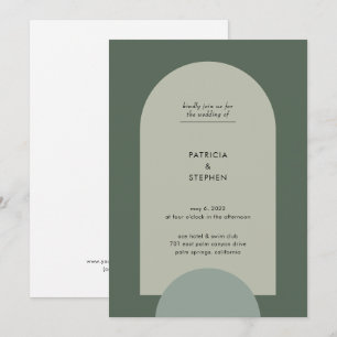 Modern Boho Geometric Arch Sage Grönt Bröllop Inbjudningar