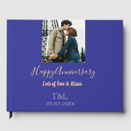 Modern boho glad årsdag lägg till namn blå orange gästböcker