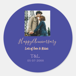 Modern boho glad årsdag lägg till namn blå orange runt klistermärke