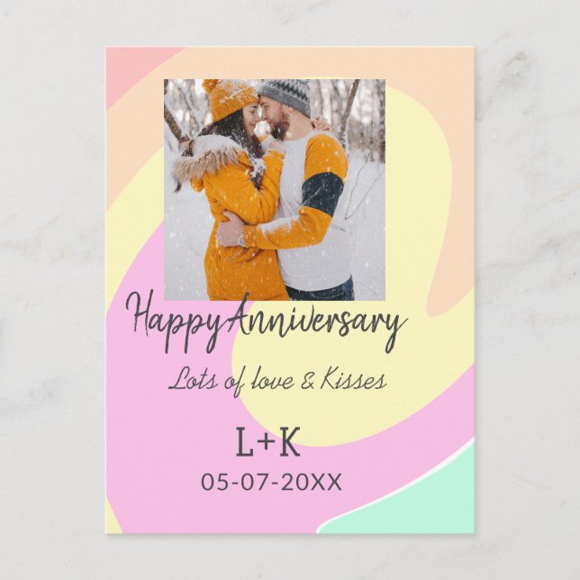 Modern boho glad årsdag lägg till namn datum orang vykort (Framsida)