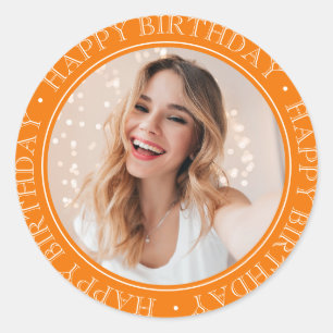 Modern Boho Glad Födelsedag Vintage Orange Foto Runt Klistermärke