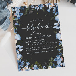 Modern Boho Grått Blue Blommigt Baby Brunch Shower Inbjudningar