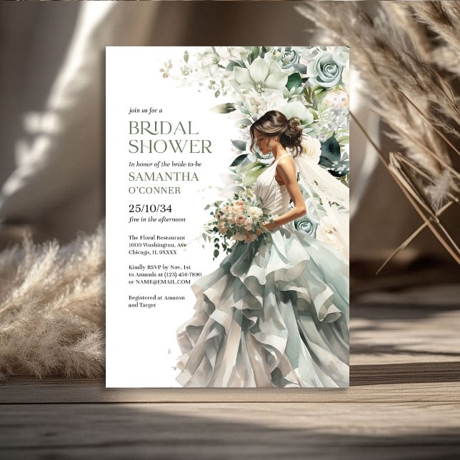 Modern boho greenery eucalyptus bride veil inbjudningar (Modern boho greenery eucalyptus bride with veil invitation)