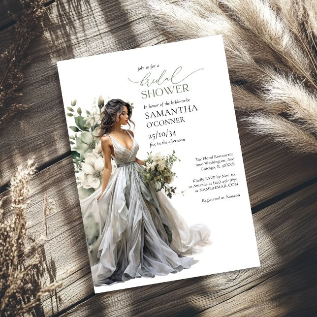 Modern boho greenery eucalyptus bröllop gown inbjudningar (Modern boho greenery eucalyptus wedding gown invitation)