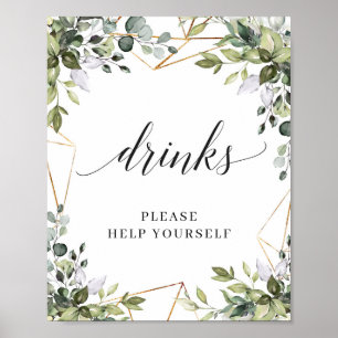 Modern boho greenery foliage guld dryckesskylt poster