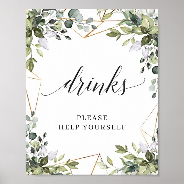 Modern boho greenery foliage guld dryckesskylt poster (Framsidan)