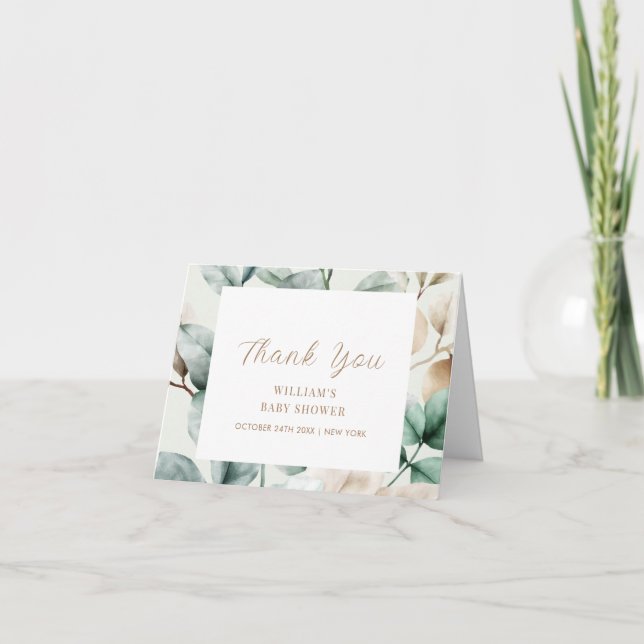 Modern Boho Greenery Löv Baby Shower Tack Kort (Framsida)