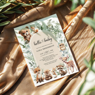 Modern Boho Greenery Woodland Animals Baby Shower Inbjudningar