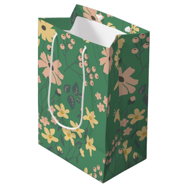 Modern Boho Grön Blommönster (Framsidan Vinklad)
