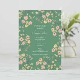 Modern Boho Grön Blommönster Bröllopsdusch Inbjudningar