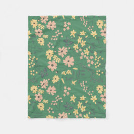 Modern Boho Grön Blommönster Fleecefilt