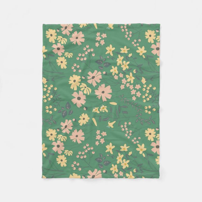 Modern Boho Grön Blommönster Fleecefilt (Framsidan)