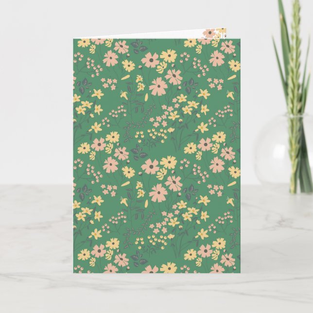 Modern Boho Grön Blommönster Kort (Framsida)