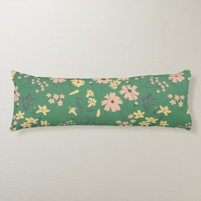 Modern Boho Grön Blommönster Kroppskudde (Framsidan)