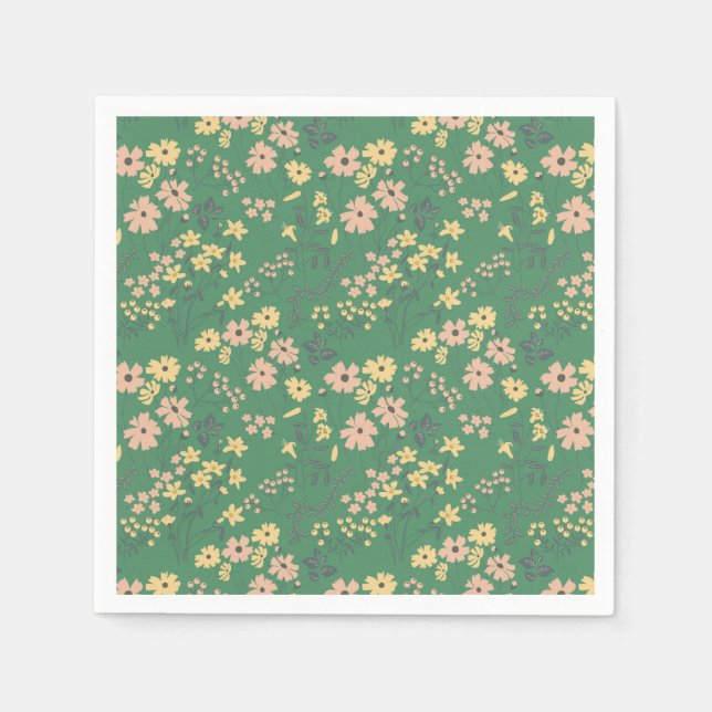 Modern Boho Grön Blommönster Pappersservett (Framsidan)