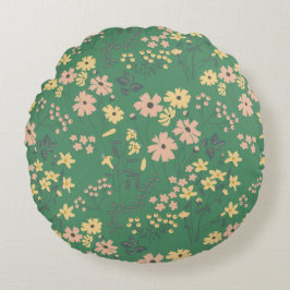 Modern Boho Grön Blommönster Rund Kudde