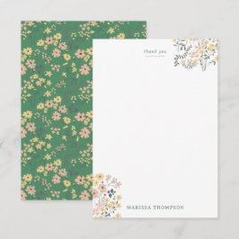 Modern Boho Grön Blommönster Tack Kort