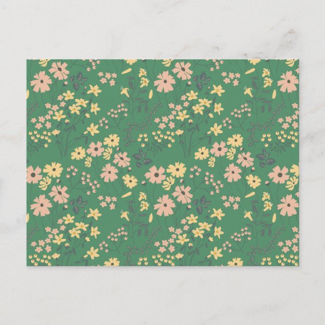 Modern Boho Grön Blommönster Vykort (Framsida)